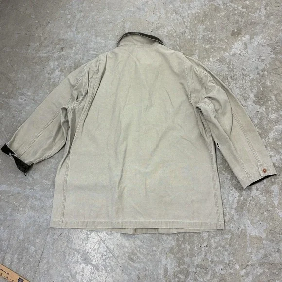 LL Bean Mens Field Jacket Mens Large Beige Collar Barn Chore Unlined - Picture 2 of 14